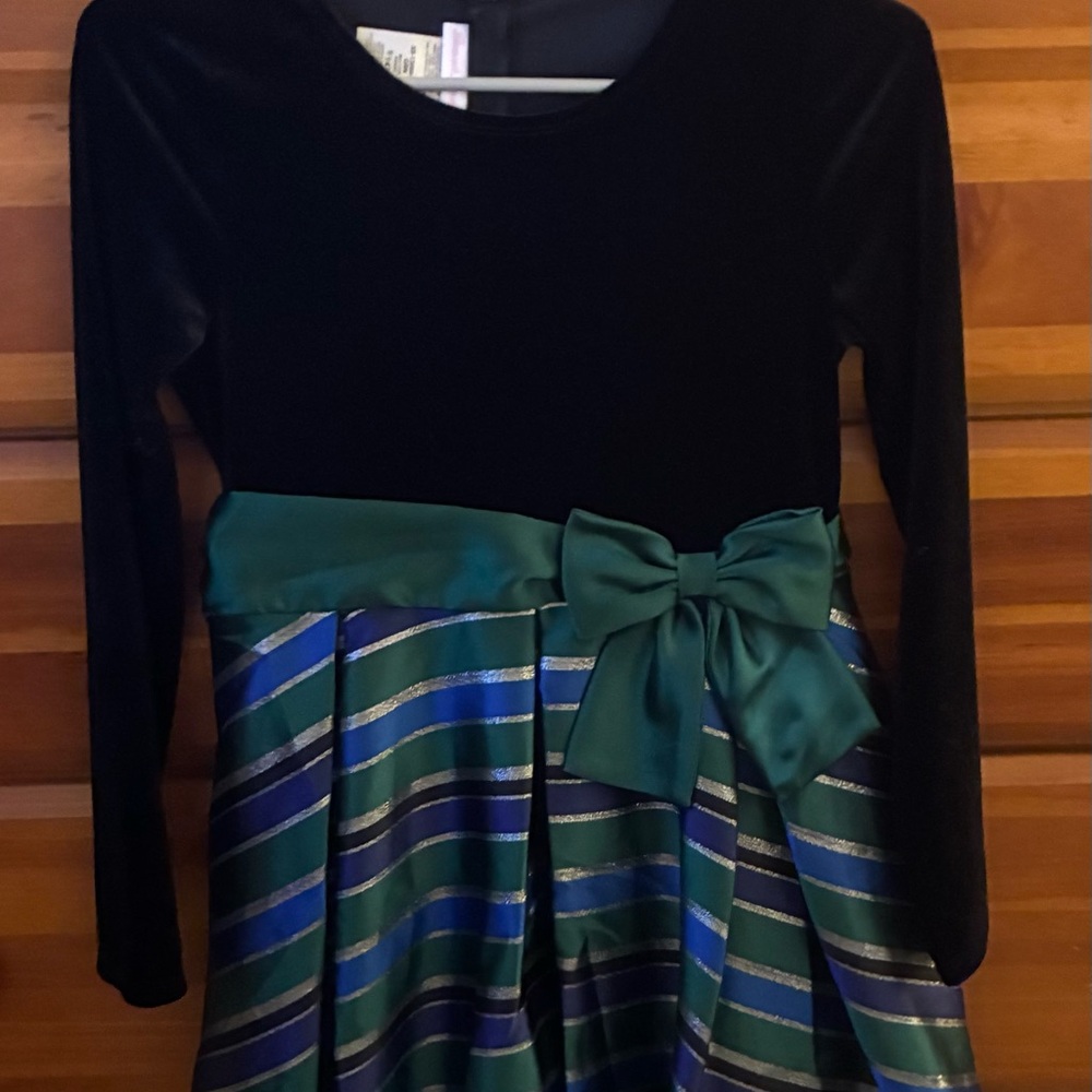 Bonnie Jean Black and Green Striped Dress